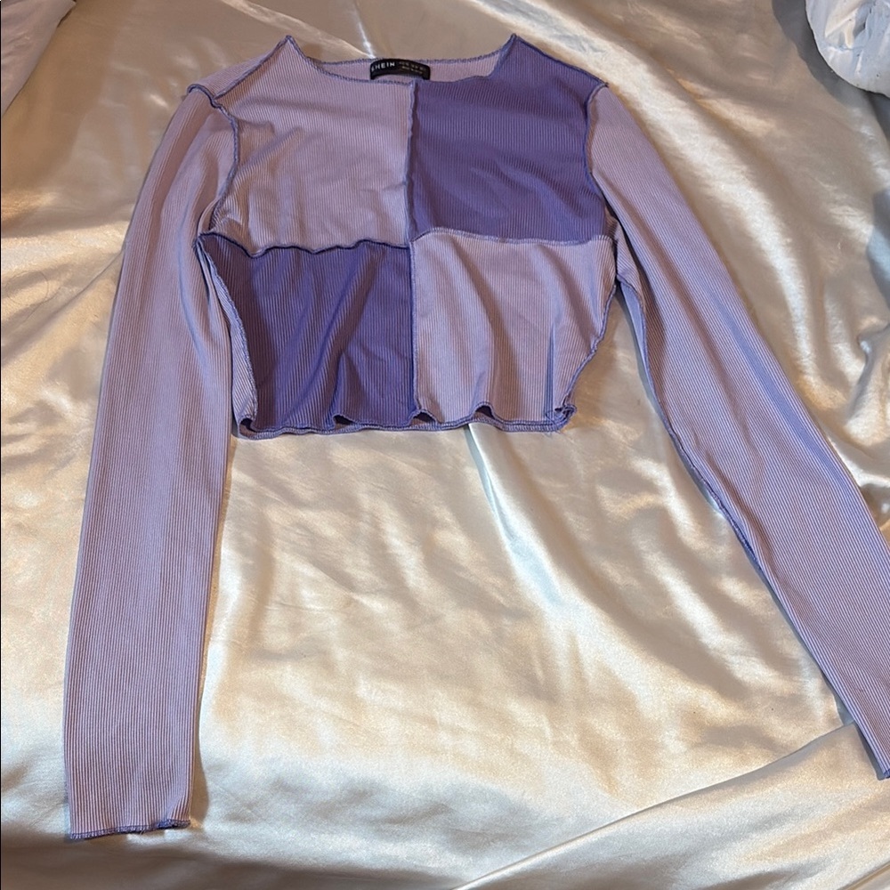 Patchwork Long Sleeve Top in Purple - Picture 1 of 3